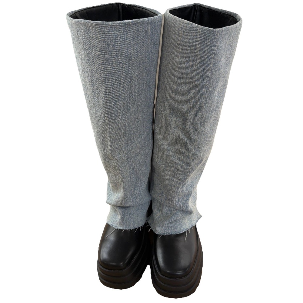 Azalea Wang Shuri Platform Boots Women's 8.5 Blue Denim Knee High Y2K